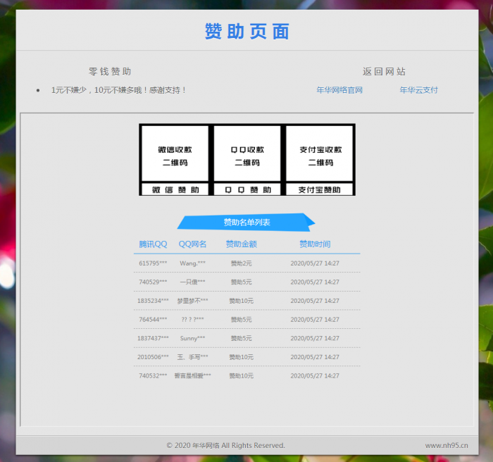 漂亮的赞助打赏单页HTML源码-创客资源网