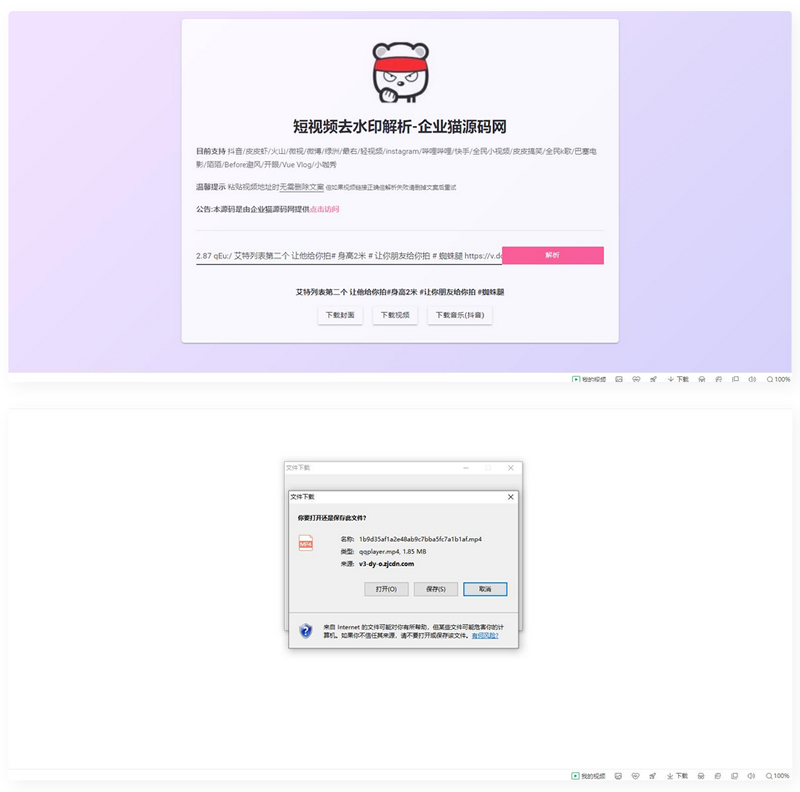 【亲测】网页版短视频去水印源码，上传既用-创客资源网